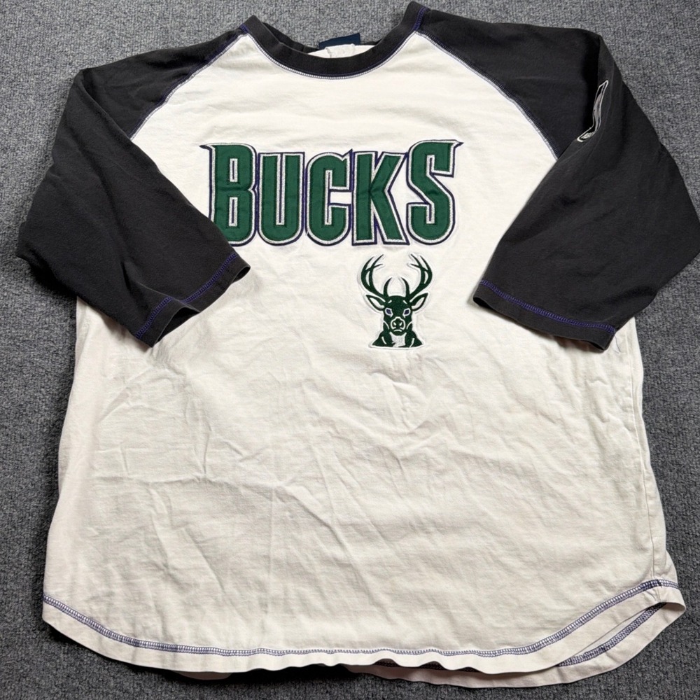 NBA Exclusive Collection Milwaukee Bucks Shirt Mens XL Natural Raglan